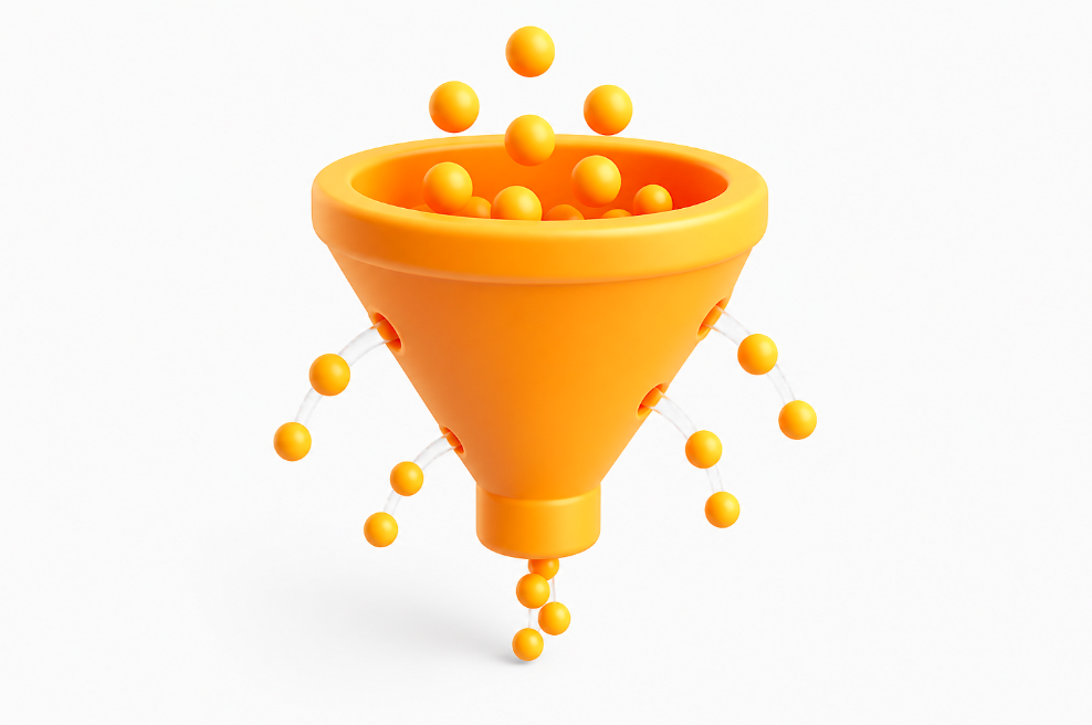 Visual of a leaking marketing funnel where traffic enters but fails to convert into revenue due to tracking gaps.